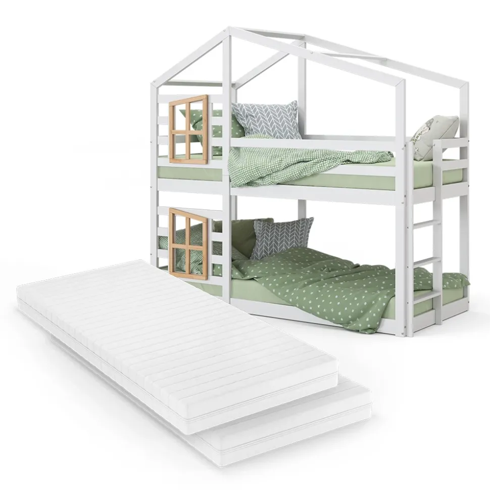 Etagenbett Maja Weiß 90x200 cm mit 2 Matratzen Vitalispa