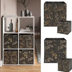 Faltbox Schwarz/Gold (Floral) 30 x 30 cm 2er Set Option2 Vicco
