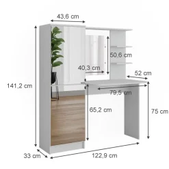 Frisierkommode Jasmin Weiß 123 cm mit Spiegel Vicco