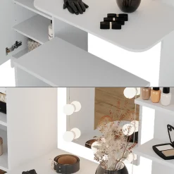 Frisierkommode Jasmin Weiß 123 cm mit LED-Beleuchtung und Bank Vicco