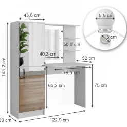Frisierkommode Jasmin Weiß 123 x 141.2 cm mit LED-Beleuchtung Vicco