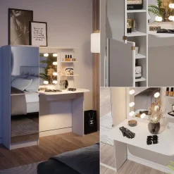 Frisierkommode Jasmin Weiß 123 x 141.2 cm mit LED-Beleuchtung Vicco