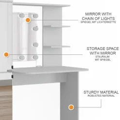 Frisierkommode Jasmin Weiß 123 x 141.2 cm mit LED-Beleuchtung Vicco