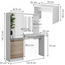 Frisierkommode Jasmin Weiß 123 x 141.2 cm mit Bank Vicco