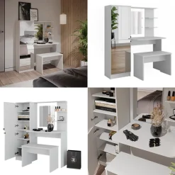 Frisierkommode Jasmin Weiß 123 x 141.2 cm mit Bank Vicco