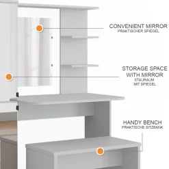 Frisierkommode Jasmin Weiß 123 x 141.2 cm mit Bank Vicco