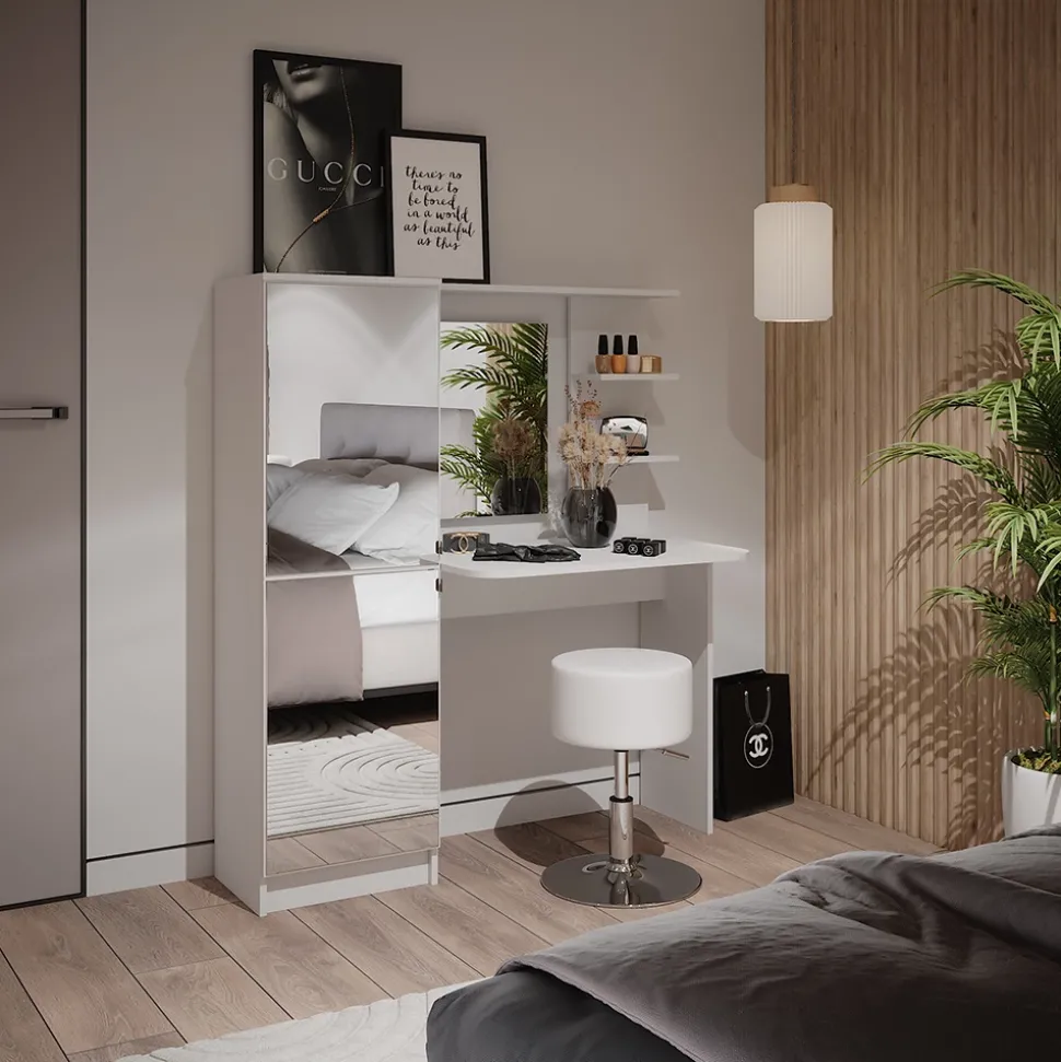 Frisiertisch Jasmin Weiß 123 x 141.2 cm mit Hocker Vicco