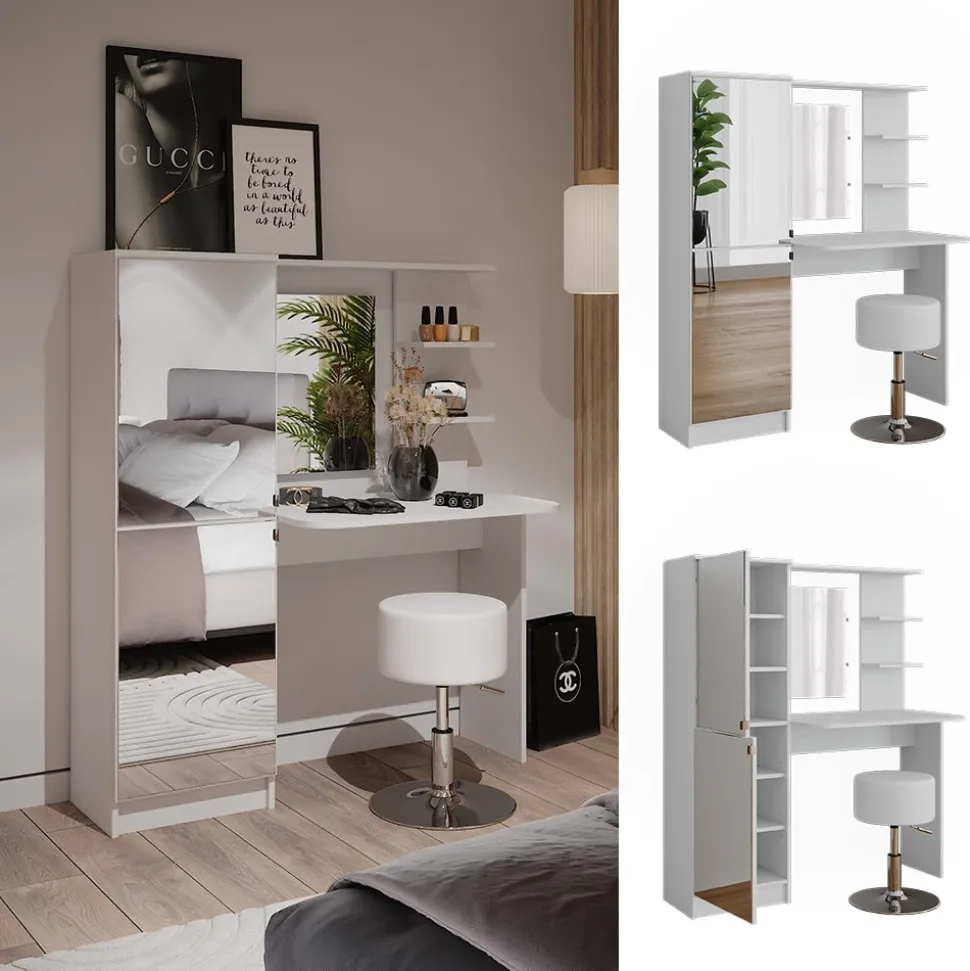 Frisiertisch Jasmin Weiß 123 x 141.2 cm mit Hocker Vicco