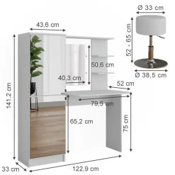 Frisiertisch Jasmin Weiß 123 x 141.2 cm mit Hocker Vicco