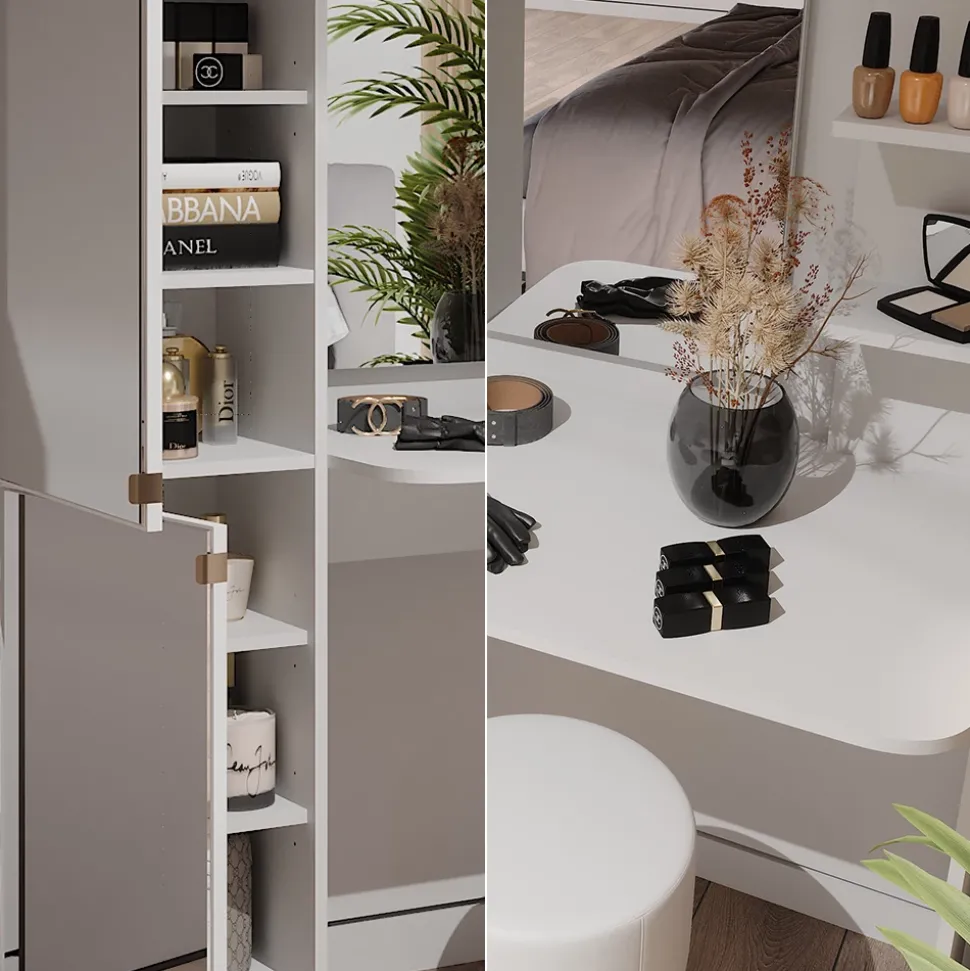 Frisiertisch Jasmin Weiß 123 x 141.2 cm mit Hocker Vicco