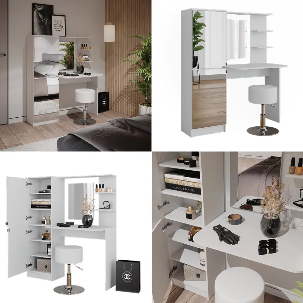 Frisiertisch Jasmin Weiß 123 x 141.2 cm mit Hocker Vicco