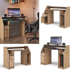 Gaming-Tisch Joel Goldkraft Eiche 123.2 x 45 cm mit 1 Schublade und 1 Tür Vicco
