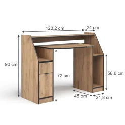 Gaming-Tisch Joel Goldkraft Eiche 123.2 x 45 cm mit 1 Schublade und 1 Tür Vicco
