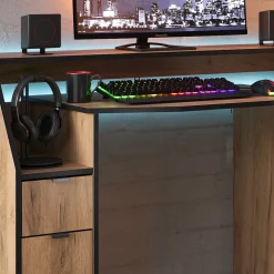 Gaming-Tisch Joel Goldkraft Eiche 123.2 x 45 cm mit 1 Schublade und 1 Tür Vicco