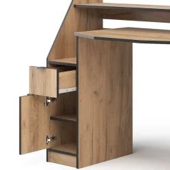 Gaming-Tisch Joel Goldkraft Eiche 123.2 x 45 cm mit 1 Schublade und 1 Tür Vicco