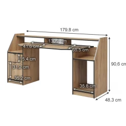 Gaming-Tisch Joel Goldkraft Eiche 179.8 x 65.5 cm mit 1 Schublade und 1 Tür Vicco