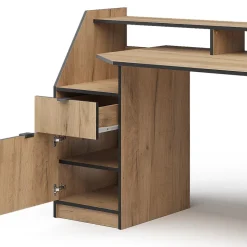 Gaming-Tisch Joel Goldkraft Eiche 179.8 x 65.5 cm mit 1 Schublade und 1 Tür Vicco