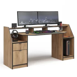 Gaming-Tisch Joel Goldkraft Eiche 179.8 x 65.5 cm mit 1 Schublade und 1 Tür Vicco