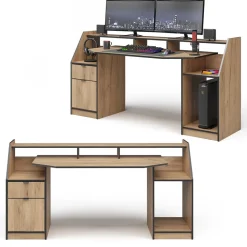 Gaming-Tisch Joel Goldkraft Eiche 179.8 x 65.5 cm mit 1 Schublade und 1 Tür Vicco