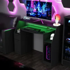 Gaming-Tisch Tails Schwarz 123 x 45 cm mit LED & QI Vicco