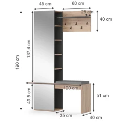 Garderobe Adeline Goldkraft Eiche 120 x 190 cm Vicco
