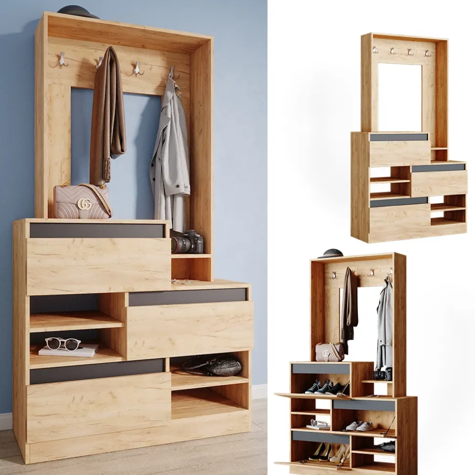 Garderobe Evia Goldkraft Eiche 100 x 180 cm Vicco