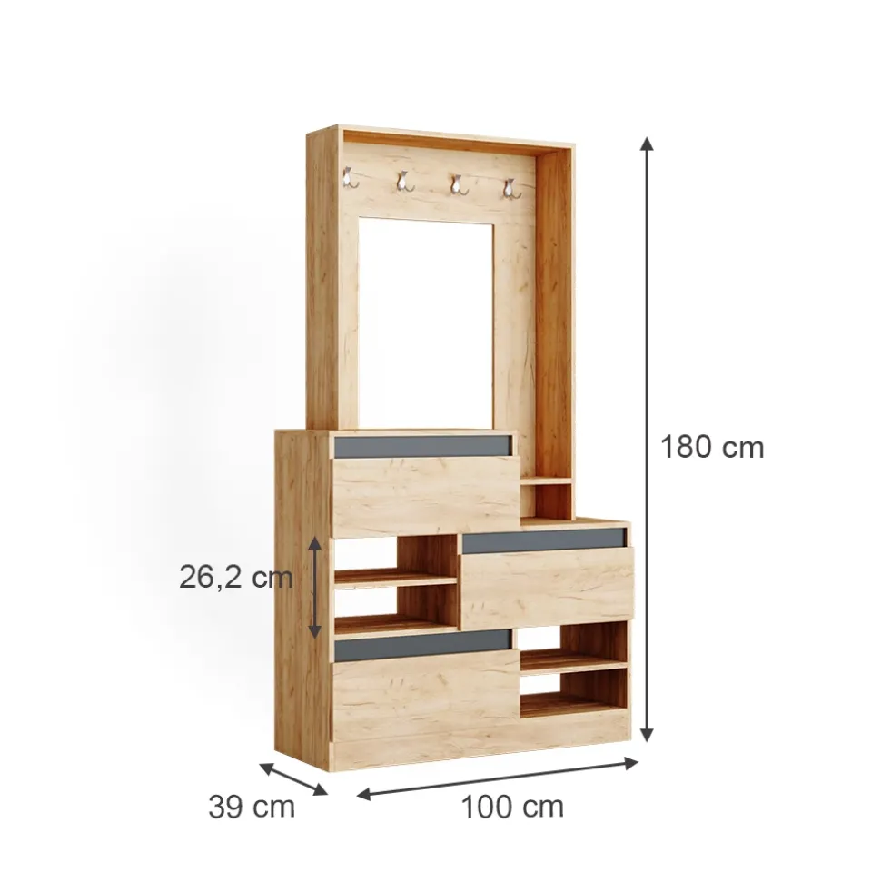Garderobe Evia Goldkraft Eiche 100 x 180 cm Vicco