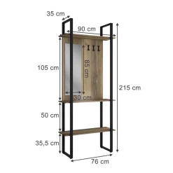 Garderobe Livi Anthrazit 90 x 215 cm mit Hacken und Spiegel Vicco