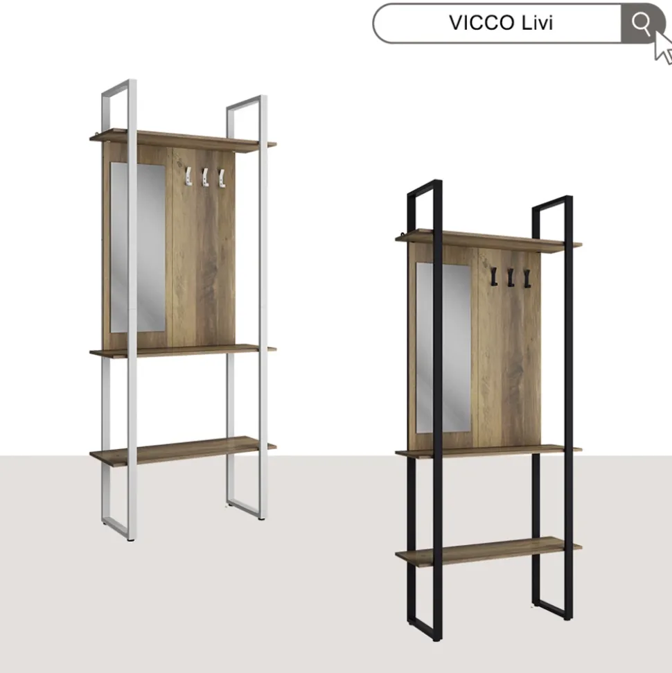 Garderobe Livi Anthrazit 90 x 215 cm mit Hacken und Spiegel Vicco