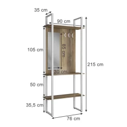 Garderobe Livi Weiß 90 x 215 cm mit Hacken und Spiegel Vicco