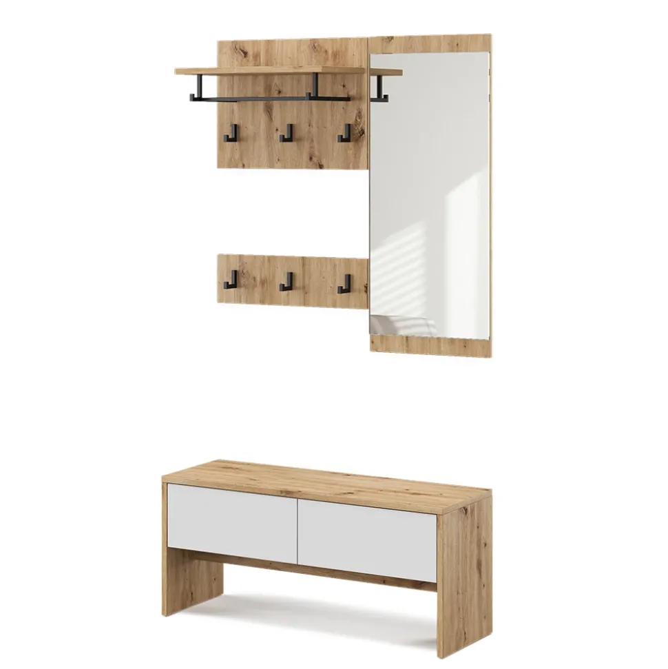 Garderobe Selena Weiß/Artisan 90 x 40 cm 4 Teile Vicco