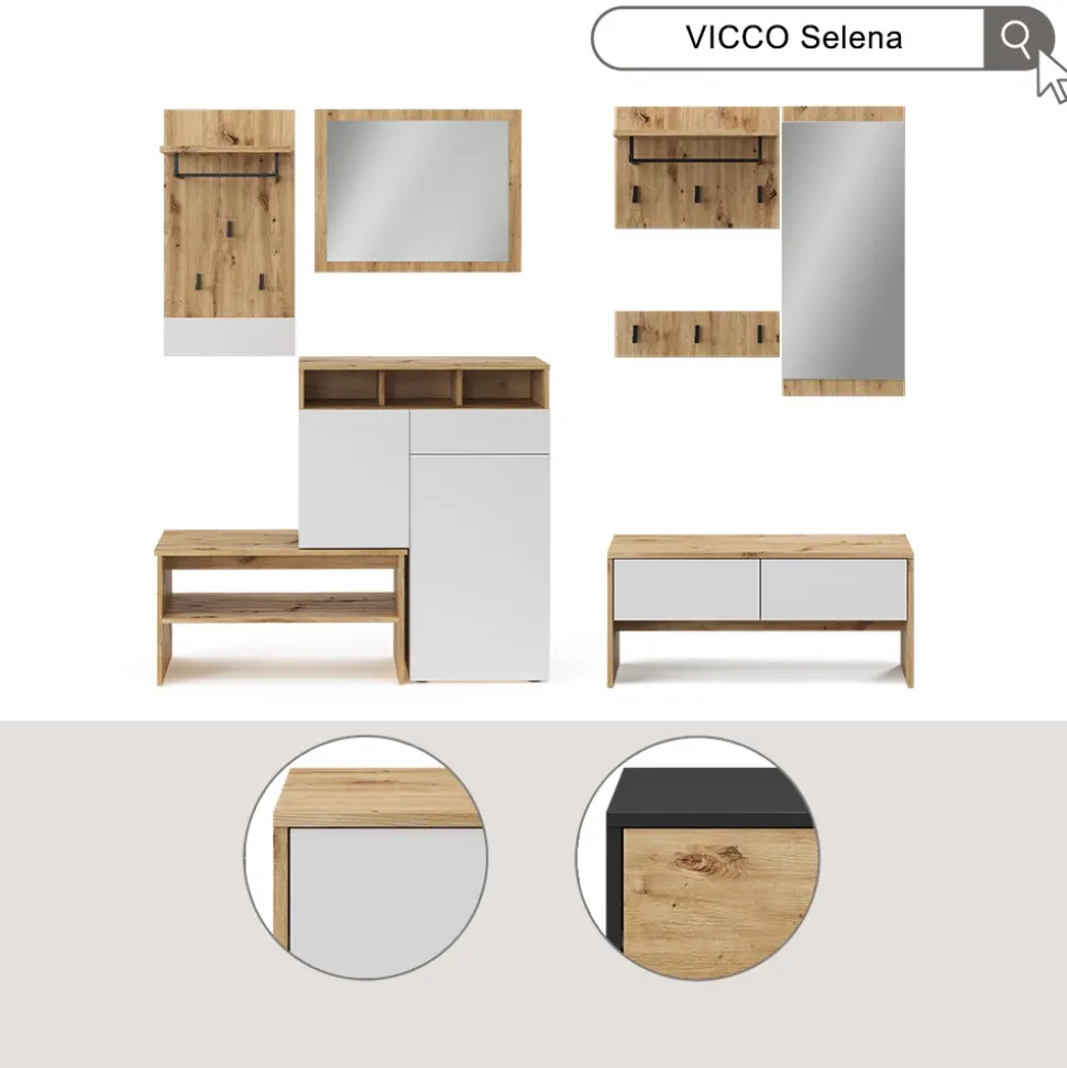 Garderobe Selena Weiß/Artisan 90 x 40 cm 4 Teile Vicco
