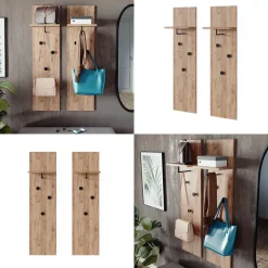 Garderobe Siri Goldkraft Eiche Set mit 2 Wandgarderoben Vicco