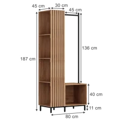Garderobe Zinto Goldkraft Eiche 80 x 187 cm mit 5 Ablagefächern Vicco