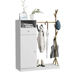 Garderobenschrank Liria Weiß/Bambus 100 x 145 cm mit Schublade Vicco