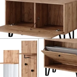 Garderobenset Siri Goldkraft Eiche Set mit Wandgarderoben, Sitzbank und Schuhschrank Vicco