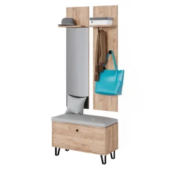 Garderobenset Siri Goldkraft Eiche Set mit Wandgarderoben und Sitzbank Vicco