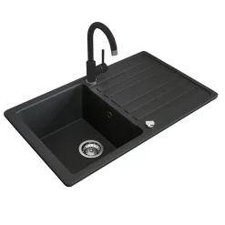 Granitspüle Schwarz 76.5 x 46 cm mit Armatur Schwarz Bergström