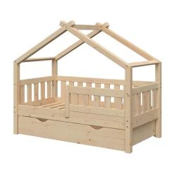 Hausbett Design Naturholz 70x140 cm mit Schublade Vitalispa