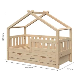 Hausbett Design Naturholz 70x140 cm mit Schublade Vitalispa
