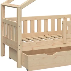 Hausbett Design Naturholz 70x140 cm mit Schublade Vitalispa