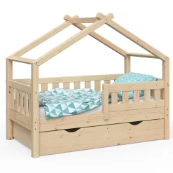 Hausbett Design Naturholz 70x140 cm mit Schublade Vitalispa