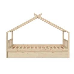 Hausbett Design Naturholz 90x200 cm mit 2 Schubladen Vitalispa