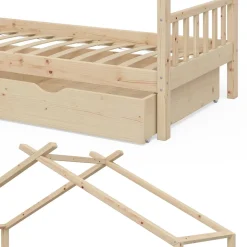 Hausbett Design Naturholz 90x200 cm mit 2 Schubladen Vitalispa