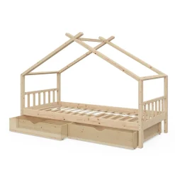 Hausbett Design Naturholz 90x200 cm mit 2 Schubladen Vitalispa