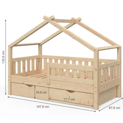 Hausbett Design Naturholz 80x160 cm mit 2 Schubladen Vitalispa