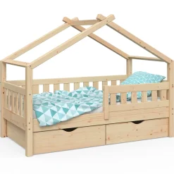 Hausbett Design Naturholz 80x160 cm mit 2 Schubladen Vitalispa