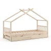Hausbett Design Naturholz 90x200 cm mit Gästebett Vitalispa