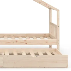 Hausbett Design Naturholz 90x200 cm mit Gästebett Vitalispa