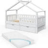 Hausbett Design Weiß 80x160 cm mit 2 Schubladen und Matratze Vitalispa